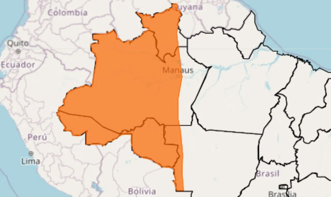 o mapa mostra as áreas em alerta para chuva intensa